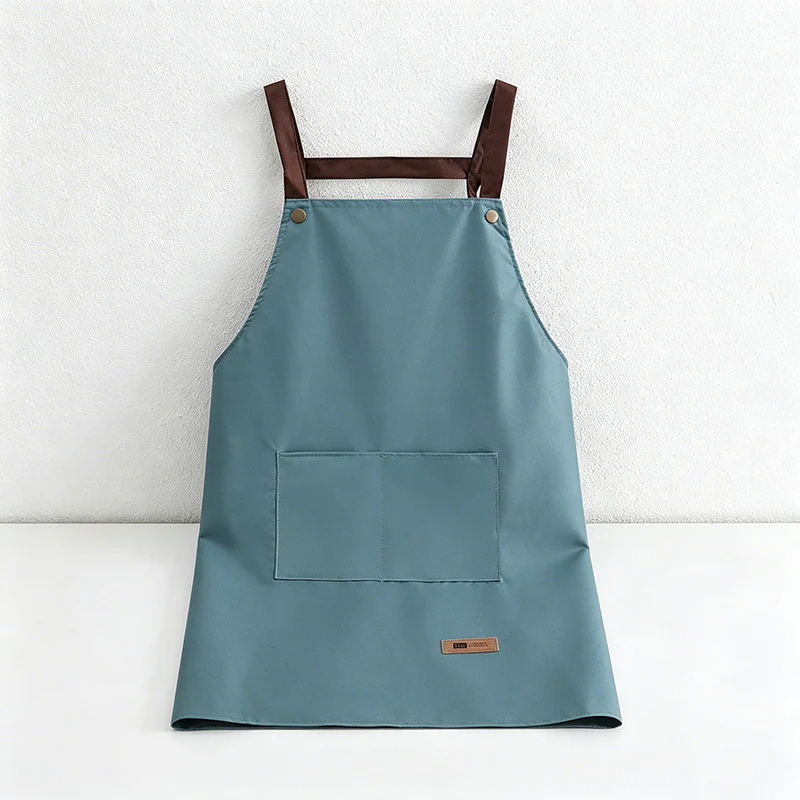 Solid Color with Leather Tag Backband Apron - PVC Waterproof Kitchen Apron
