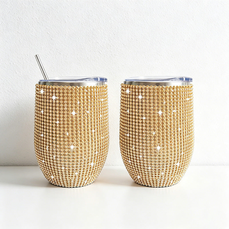 CouldNook 12oz Bling Rhinestone Stemless Wine Tumbler - Clear Lid & Straw (Solid Color Series)