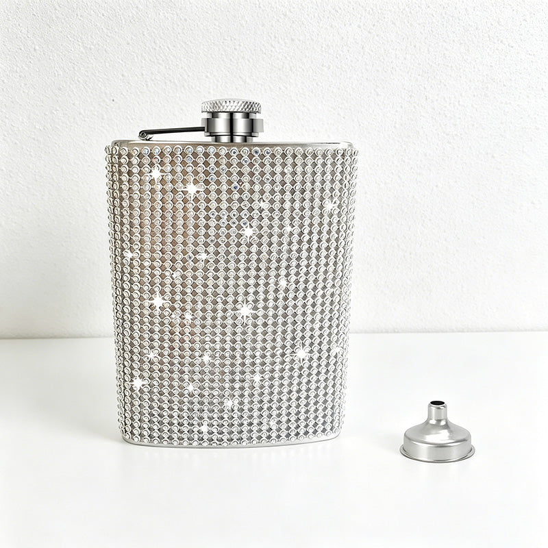 CouldNook 6/8oz Bling Rhinestone Hip Flask - Pocket Size with Funnel (Solid Color Series)