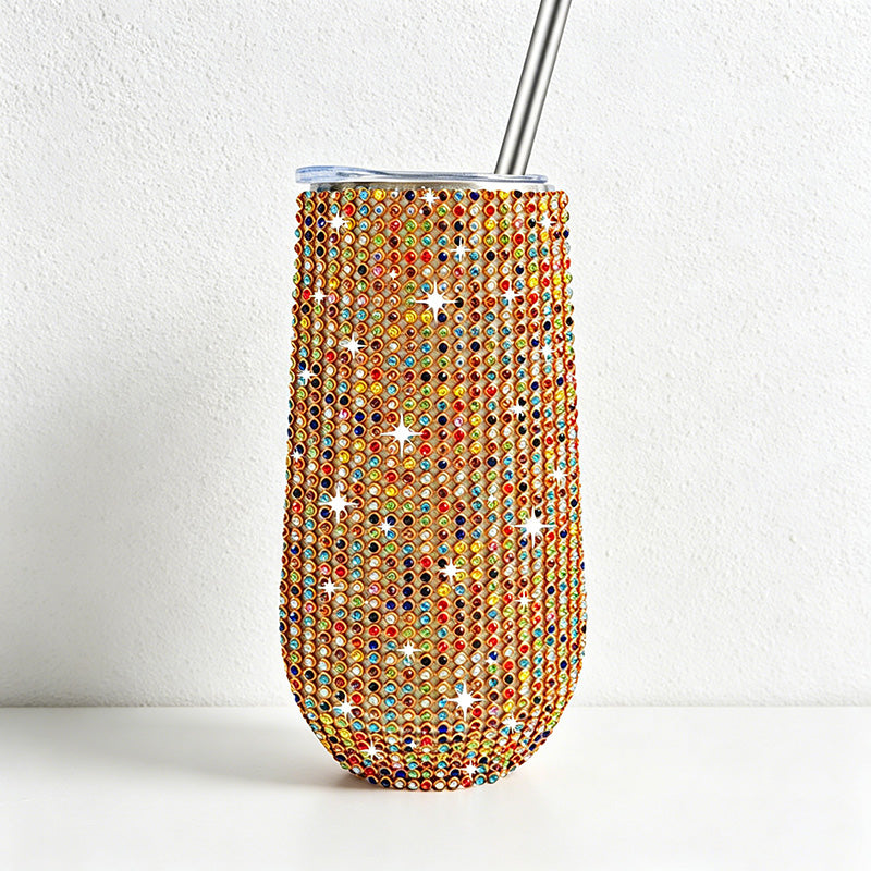 CouldNook Rhinestone Tumblers-6oz Stainless Steel Vacuum Insulated U-Shaped Eggshell Coffee Cup with Straw