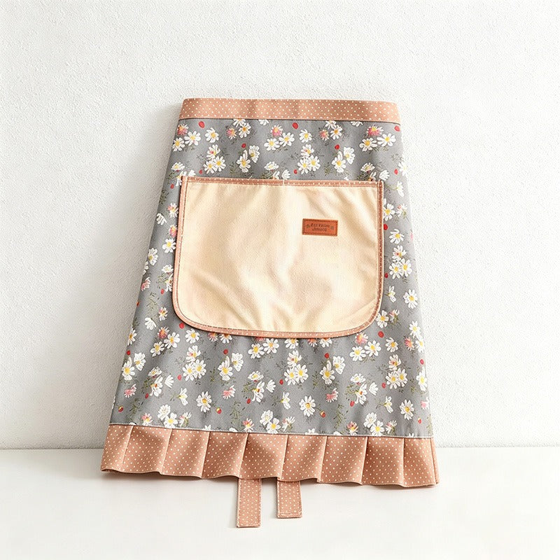 Floral with Towel Pocket Half Apron - Polyester Waist Apron