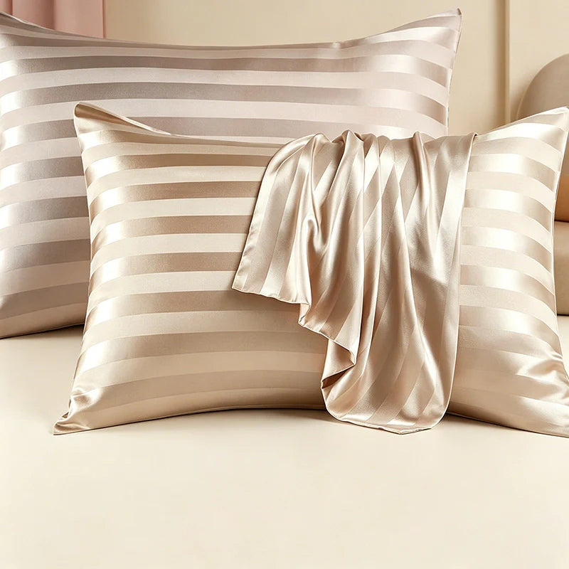 CouldNook Striped Silky Satin Pillowcase Set - Luxury Hotel Bedding (Set of 2)