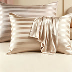 CouldNook Striped Silky Satin Pillowcase Set - Luxury Hotel Bedding (Set of 2)