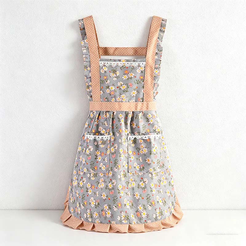Floral Princess Apron - Polyester Backband Kitchen Apron