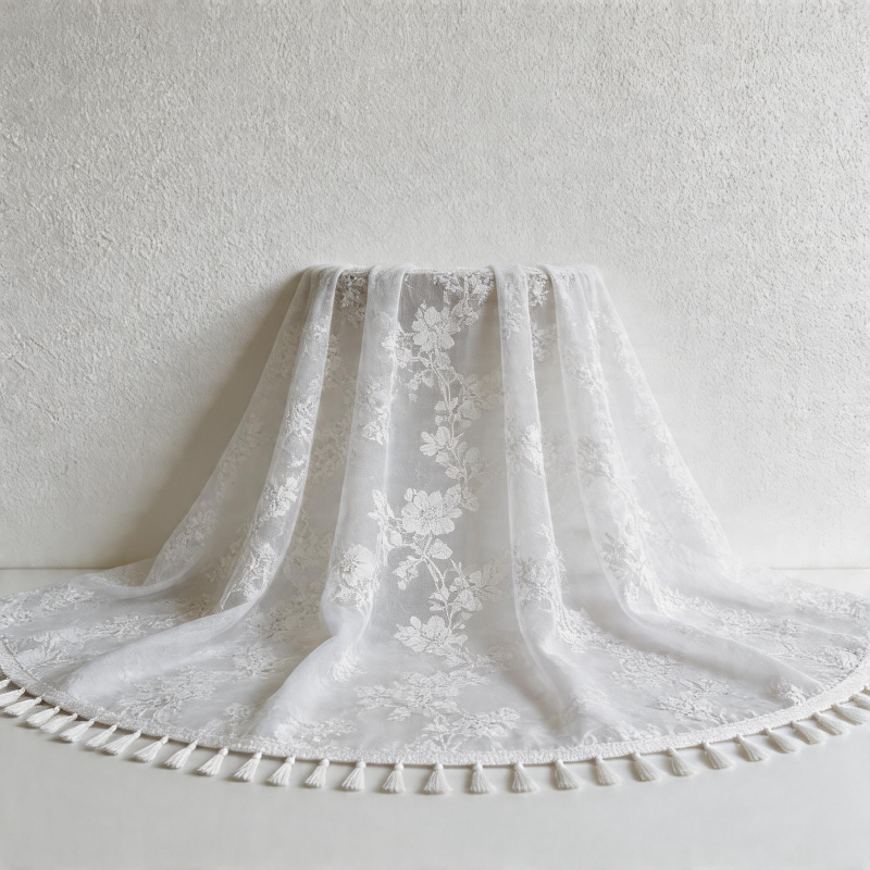 French Floral Lace Sheer Curtains - White Transparent Tulle Drape
