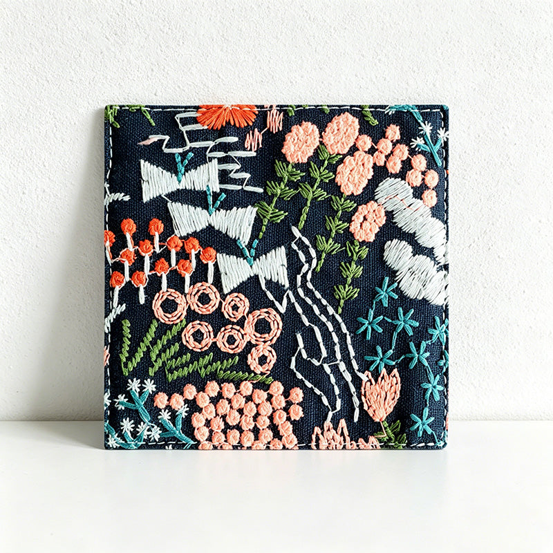 CouldNook Embroidered Cotton Linen Coaster - Cottagecore Floral Drink Mat