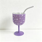 CouldNook 4oz Bling Rhinestone Mini Wine Goblet - Clear Lid & Straw (Solid Color Series)