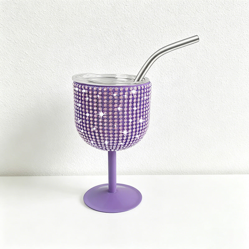CouldNook 4oz Bling Rhinestone Mini Wine Goblet - Clear Lid & Straw (Solid Color Series)