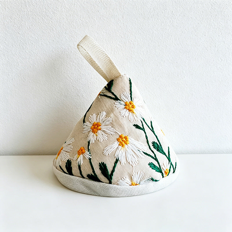 CouldNook Embroidered Linen Triangle Pot Holder - Vintage Sashiko Mini Mitt