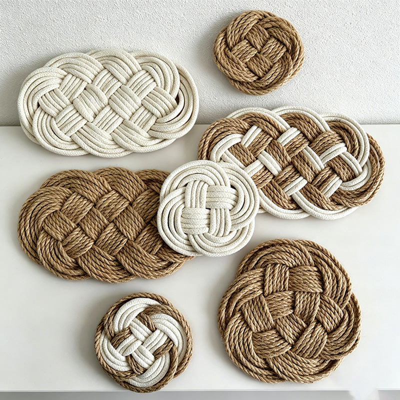 CouldNook Hand-Woven Braided Trivet - Rustic Cotton & Jute Knot Coaster