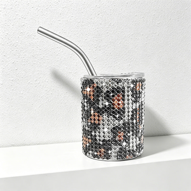 CouldNook Tumbler-3oz Rhinestone Straight Insulated Tumbler with Straw Mini Shot Glass Portable Car Cup