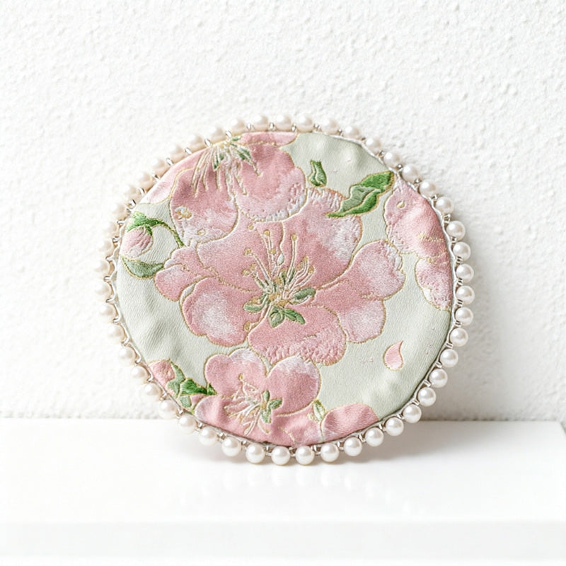 CouldNook Vintage Oriental Brocade Coaster - Luxury Pearl-Edged Teacup Mat