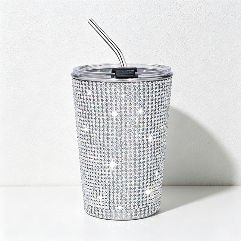 CouldNook 17oz Rhinestone Tumbler-Stainless Steel Insulated Straight Body Cup with Straw
