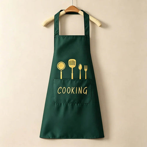 Cooking Utensil Print Waterproof Backband Apron - PVC Kitchen Apron