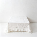 Embroidered Floral Ruffle Tablecloth - White Cotton-Blend Table Cover for Home & Events