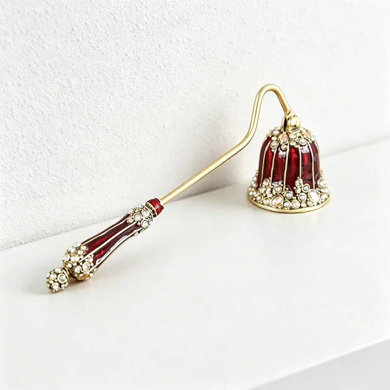 Vintage Rhinestone & Faux Pearl Candle Snuffer, Handheld Enamel Candle Extinguisher